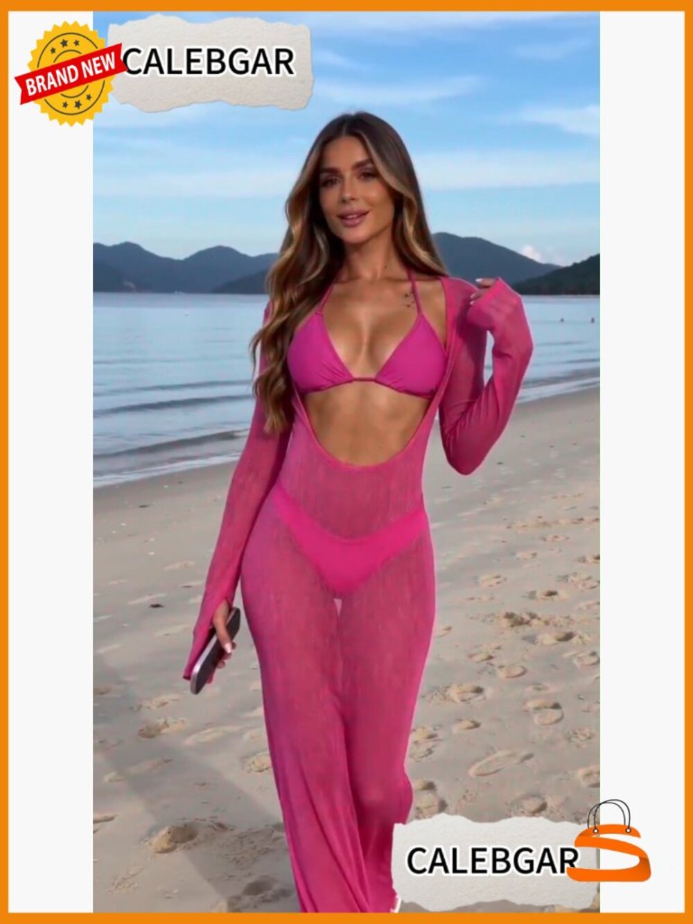 Sexy Halter Triangle Thong Bikini Set with Sheer Mesh Cover Up Dress - Picture 7 of 7